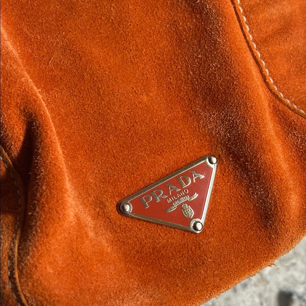 Prada Vibrant Orange Suede Shoulder Bag Vintage - Picture 8 of 12